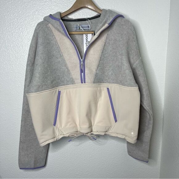 SmartWool Hudson Trail Fleece Cropped Hoodie Merino Wool Zip Neck Large - Picture 3 of 9